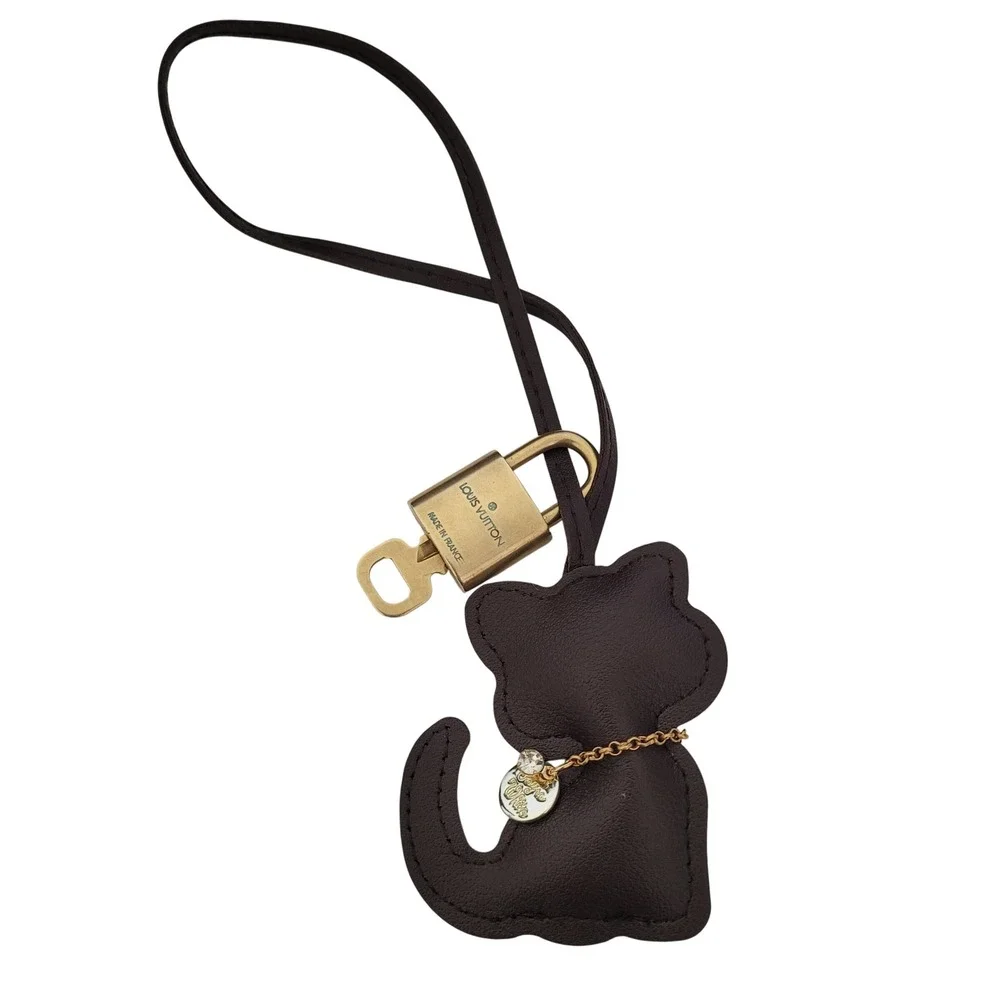 Louis Vuitton Padlock 309 Key and Leather Cat Bag Charm Brown Gold Accessory